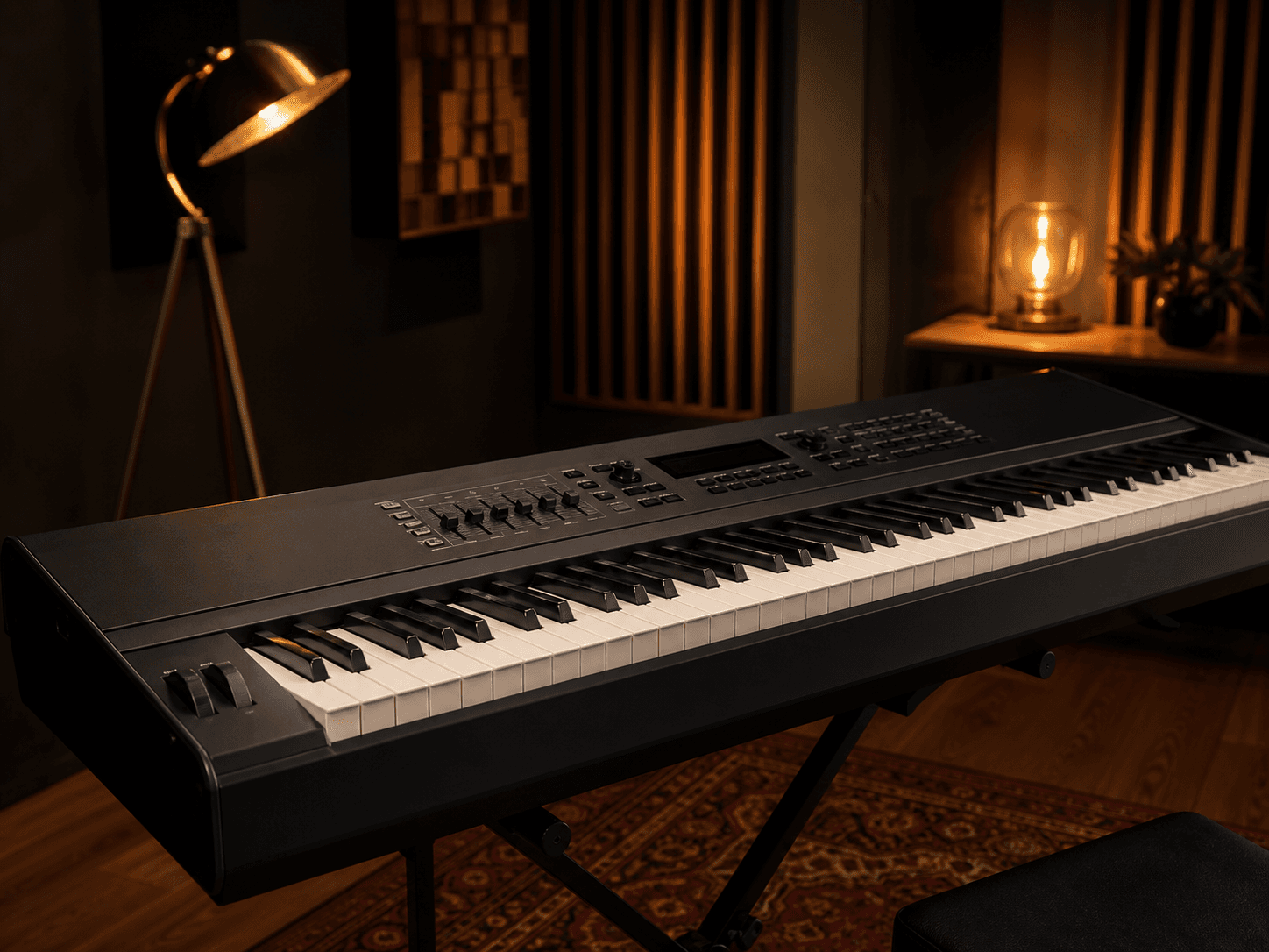 Electronic keyboard in a warm teaching studio