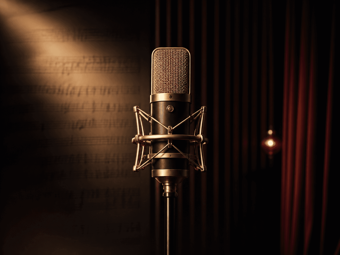 Studio vocal microphone in warm music academy lighting